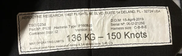 Data Card of Aerodyne Skydiving Rig