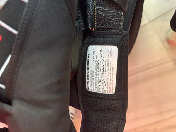 TSO Label of Velocity Infinity Skydiving Rig